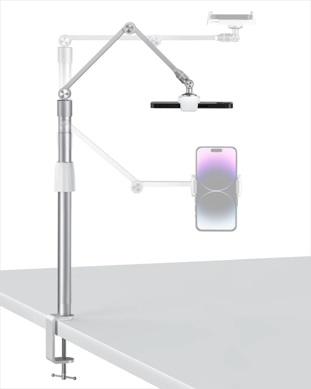 Tablet Phone Desktop Overhead Stand C Clamp Silver
