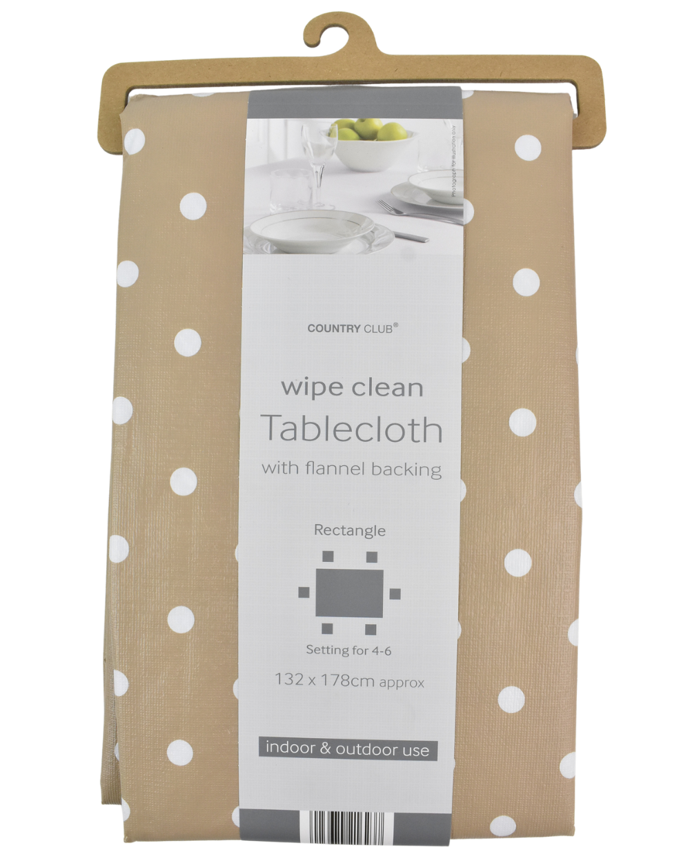 Wipe Clean Tablecloth Polka Dot Light Brown White 132 x 178cm