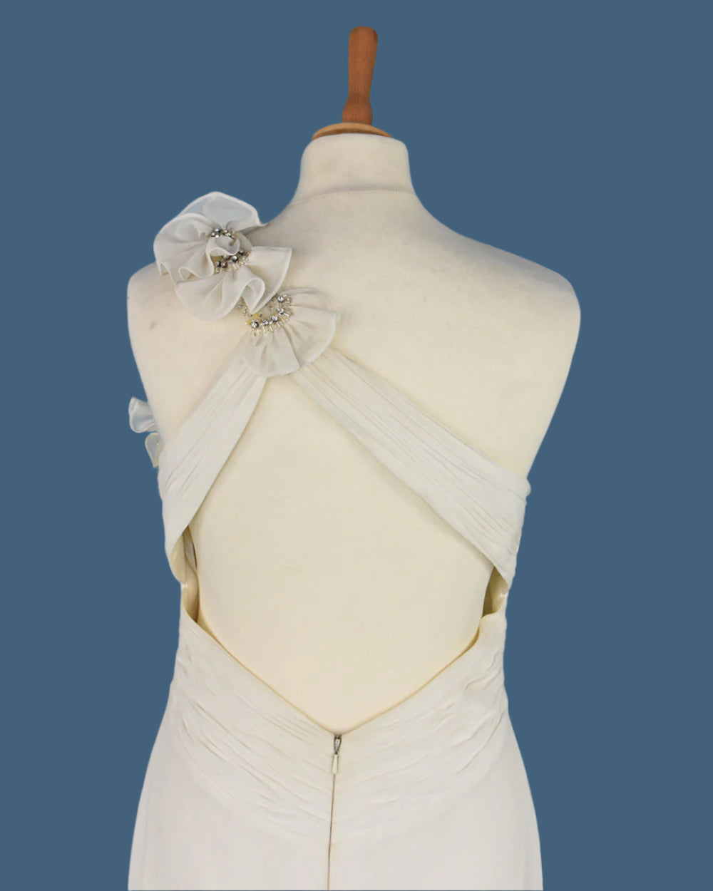 Ivory Chiffon Column One Shoulder Wedding Dress Size 10