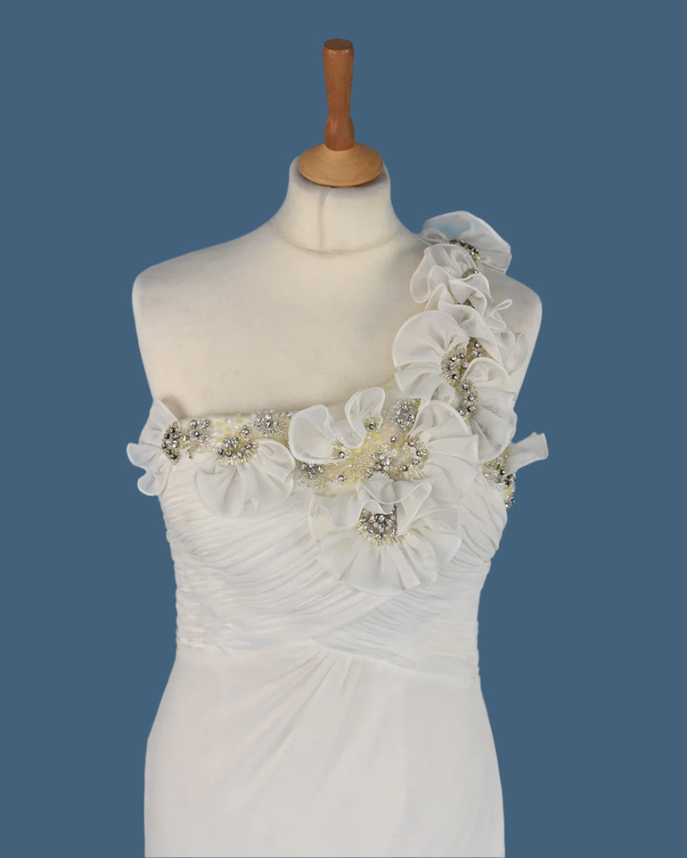 Ivory Chiffon Column One Shoulder Wedding Dress Size 10