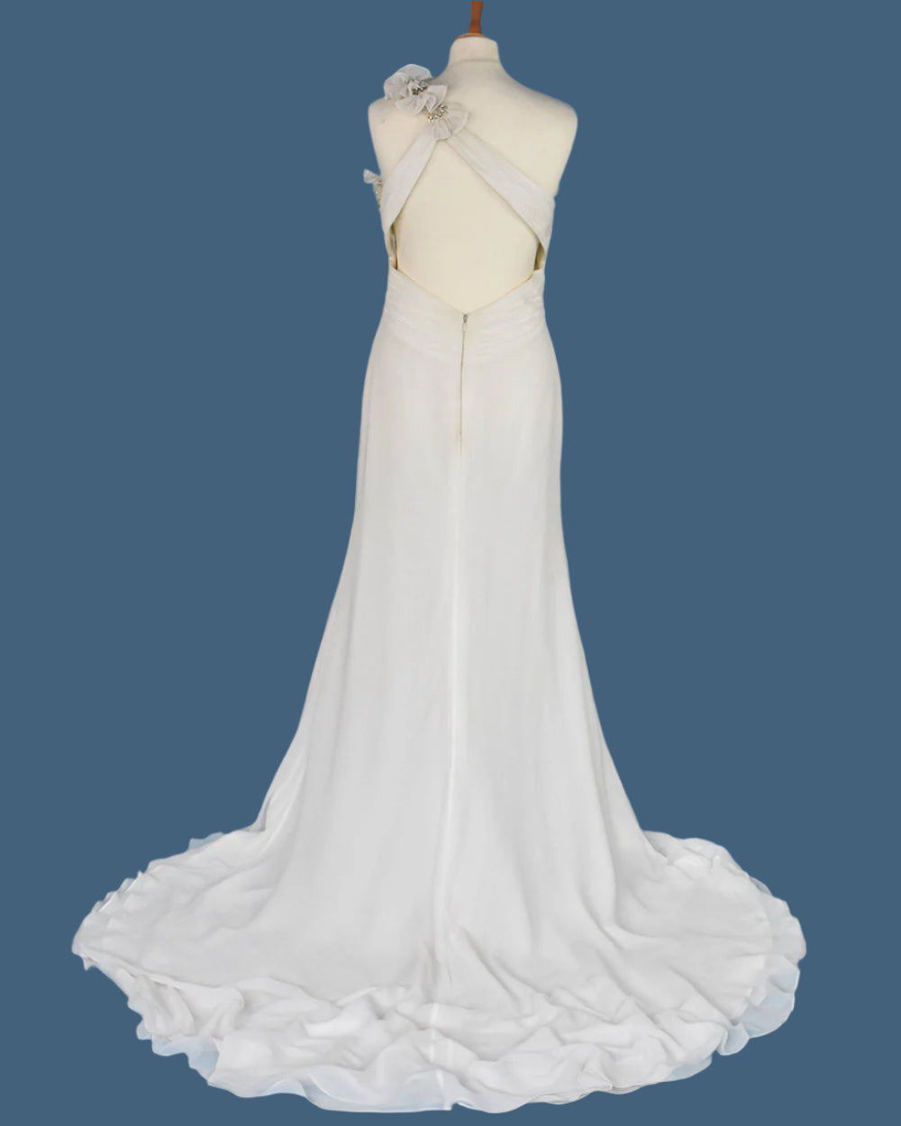 Ivory Chiffon Column One Shoulder Wedding Dress Size 10