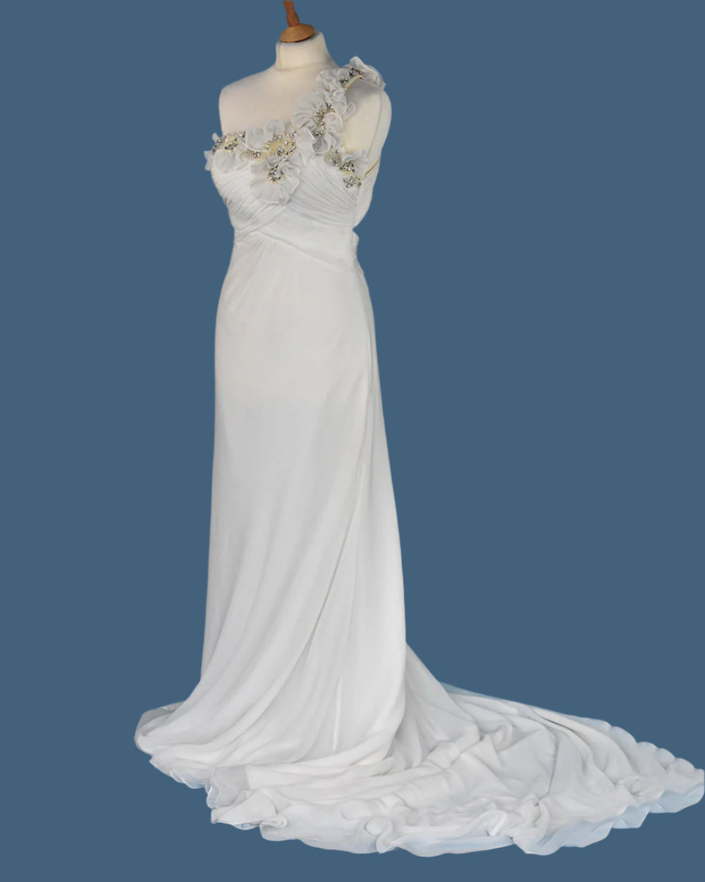 Ivory Chiffon Column One Shoulder Wedding Dress Size 10