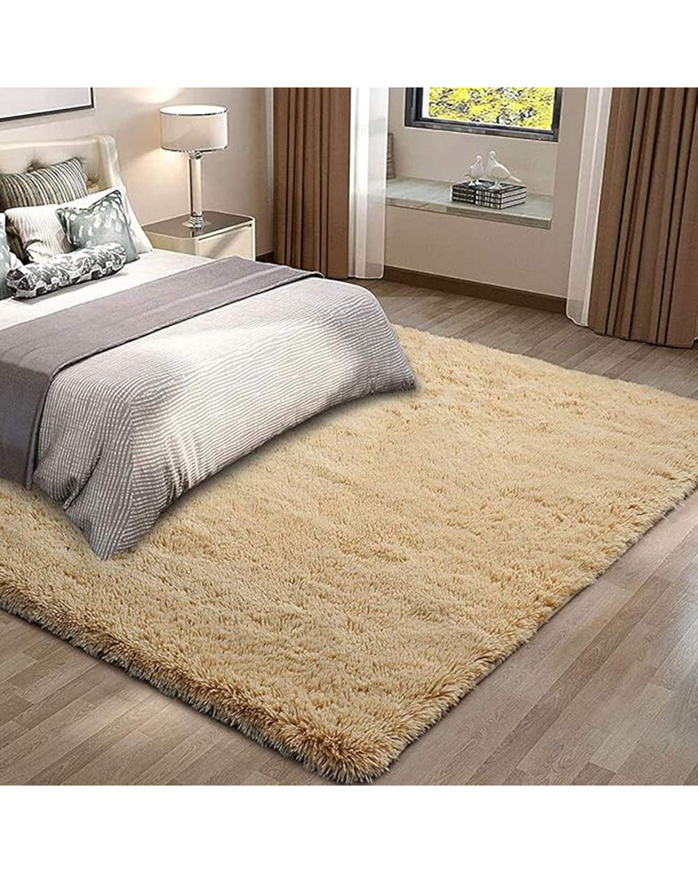 Large Fluffy Rug 5ft x 7ft Camel