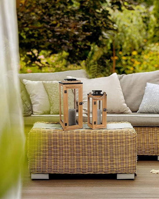 Wooden Lanterns Set of 2 Indoor Outdoor