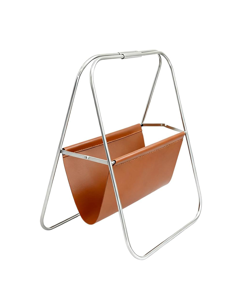 Magazine Holder Stainless Steel PU Leather Brown