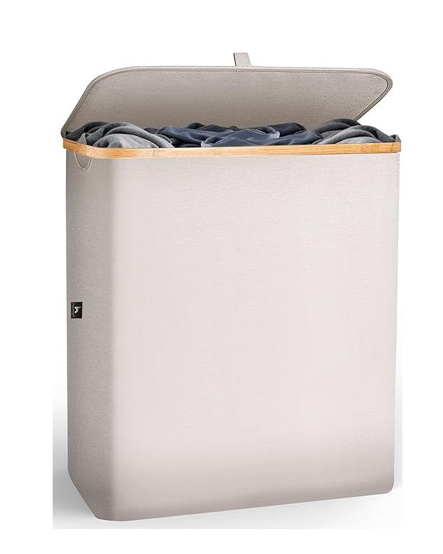 Hennez 140L Double Laundry Hamper Removable Bags Grey