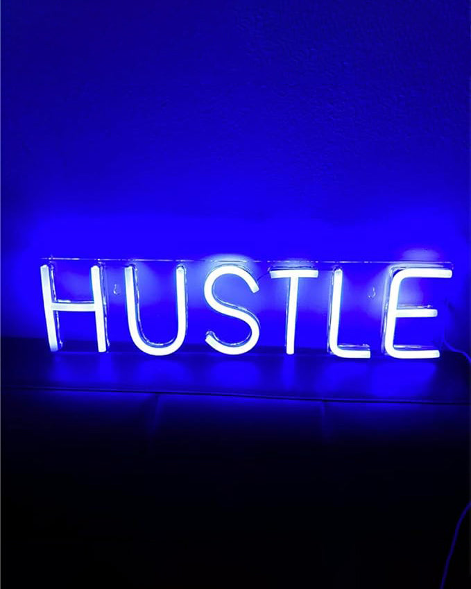 Hustle LED Neon Sign Novelty Light USB Blue 19.7x4.9”