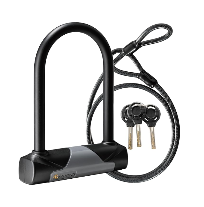 Via Velo Heavy Duty Anti-Theft Bike U-Lock with Cable