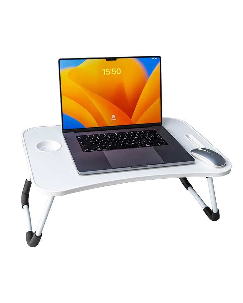Laptop Desk Tray with Foldable Legs & Cup Slot White
