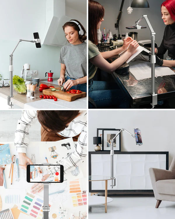Tablet Phone Desktop Overhead Stand C Clamp Silver