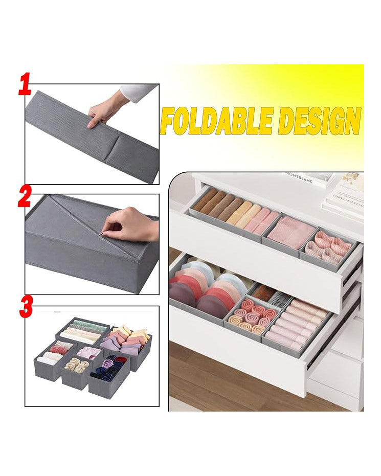 Drawer Organiser Foldable Dividers Storage 6 Pack Grey