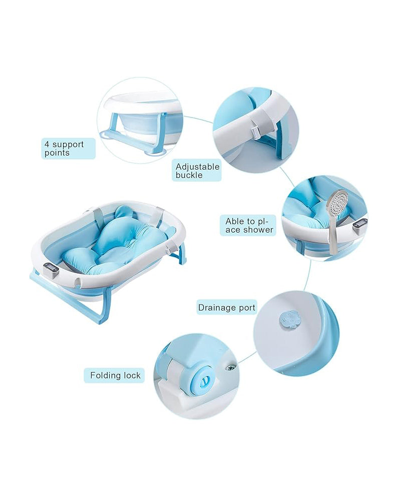 Foldable Baby Bathtub Temperature Sensing Blue