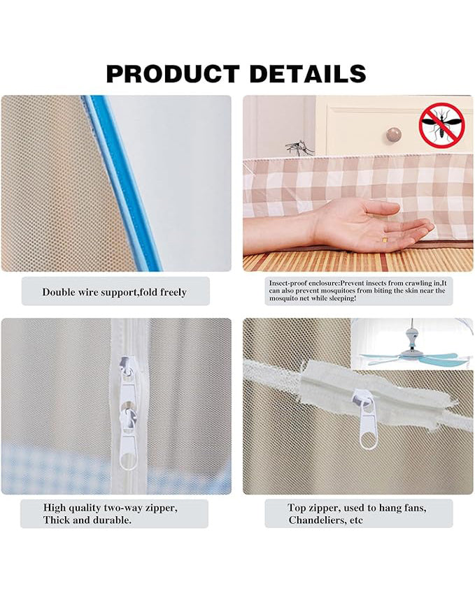 Foldable Mosquito Net Bed Canopy 100x200cm Brown Edge