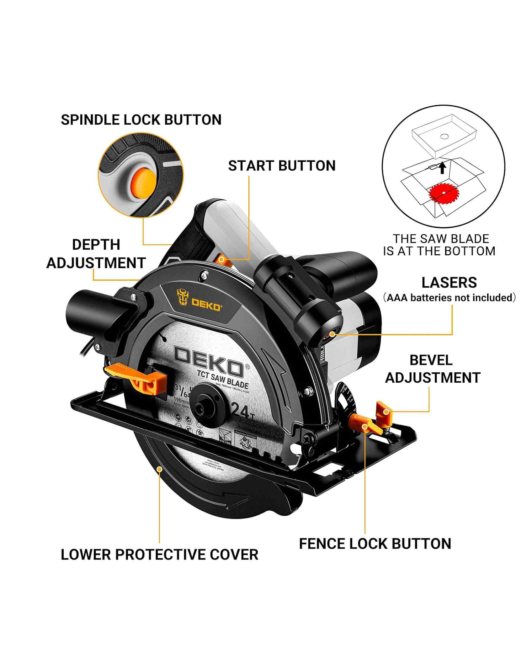 DEKOPRO Circular Saw 1400W 5500RPM 24T 40T Blades