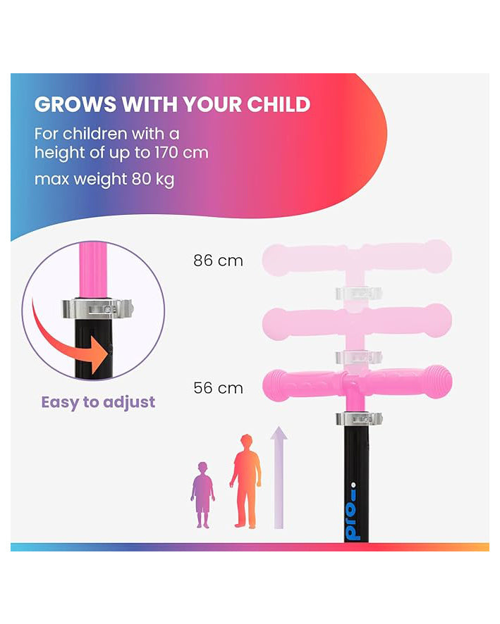 Kids Scooter LED Wheels Adjustable Pink Age 6 +