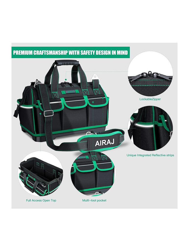 AIRAJ Tool Bag 16" Wide Mouth Heavy Duty Black Green