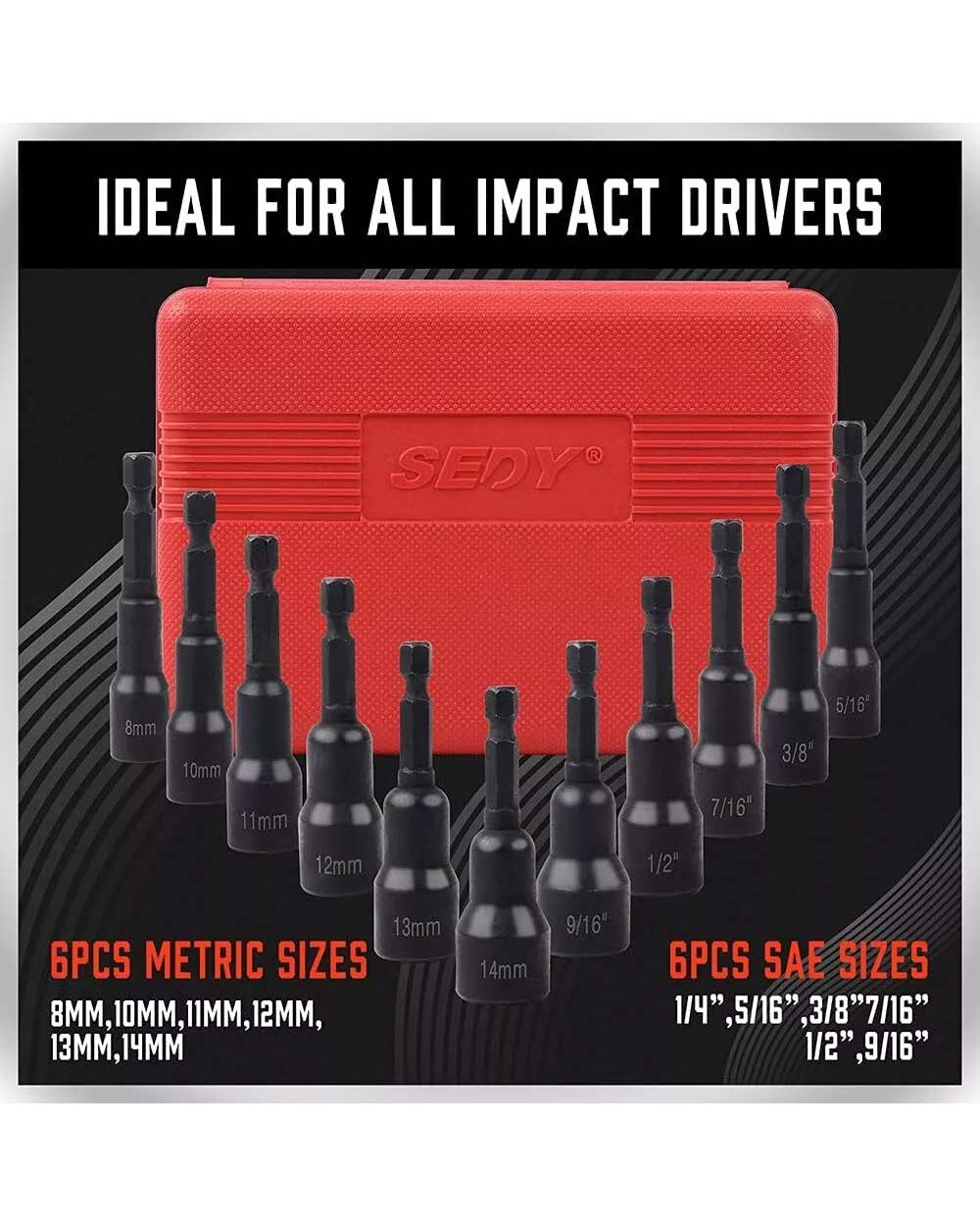SEDY 12-Piece Magnetic Nut Driver Set 1/4" Quick Change