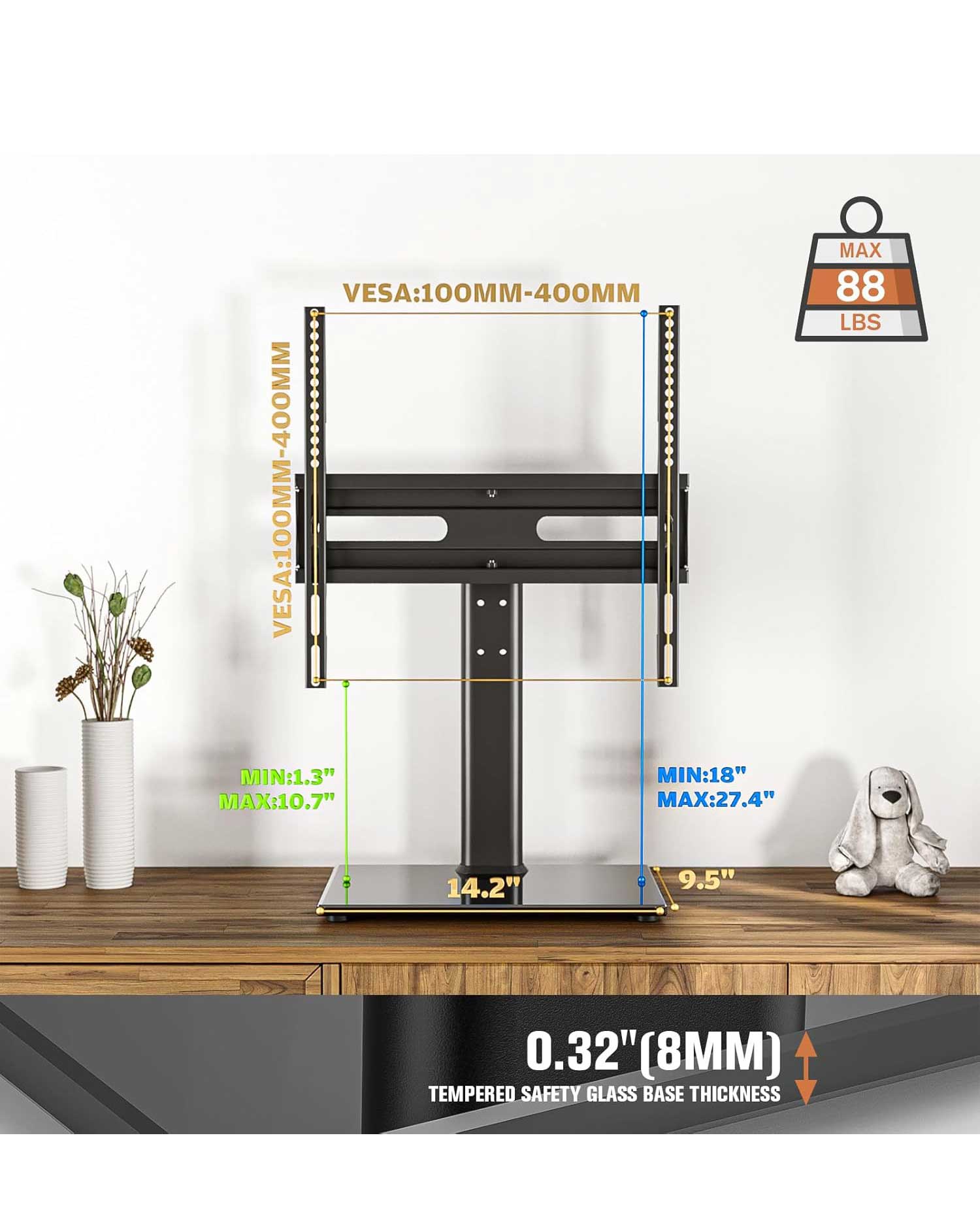 Universal Swivel Table Top TV Stand for 27-60 inch LCD LED TVs