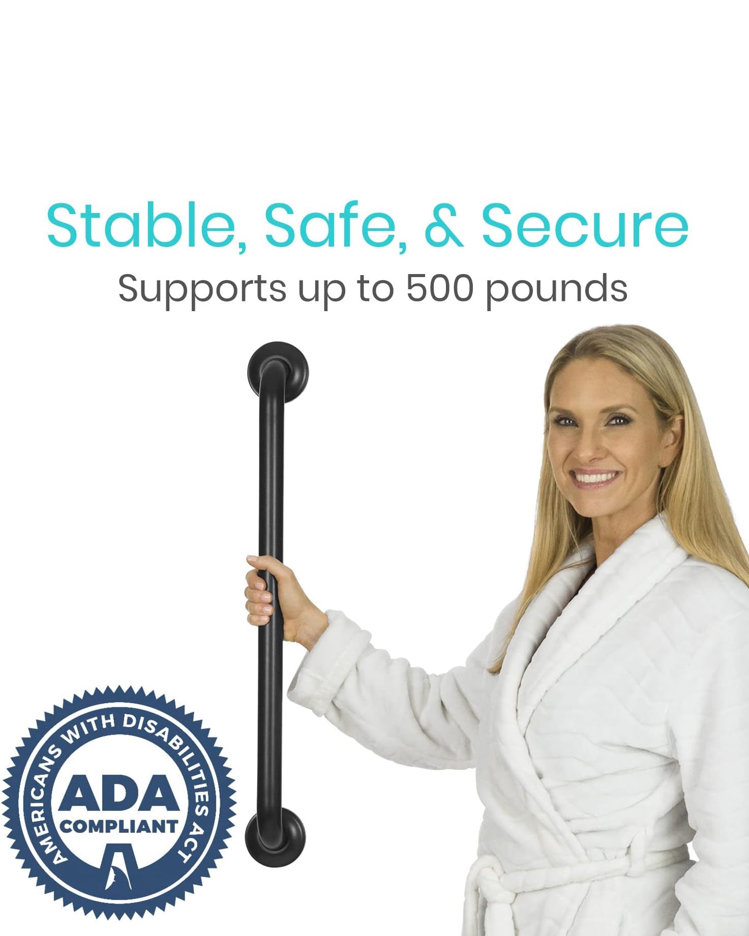 Vive Grab Bar Rail for Bathtubs and Showers 24" Black