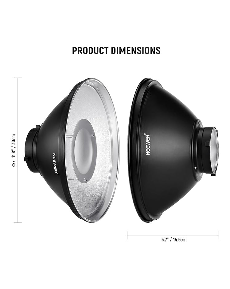 NEEWER 12"/30cm Metal Beauty Dish Bowens Mount Reflector Kit