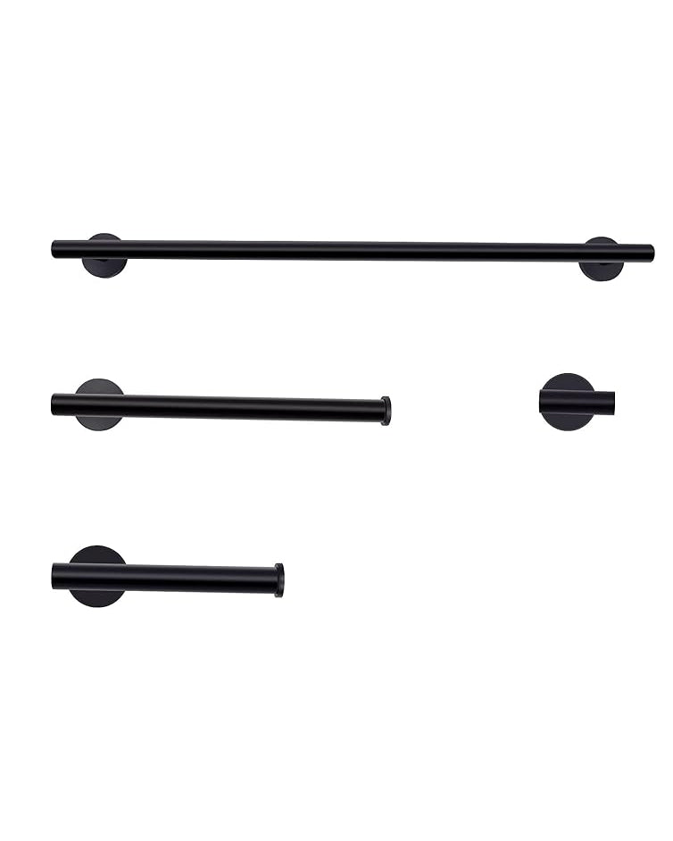 Bathroom Hardware Towel Bar Set Stainless Steel Black 4 Pack
