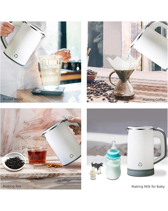 Mini Electric Travel Kettle Stainless Steel 800ml White