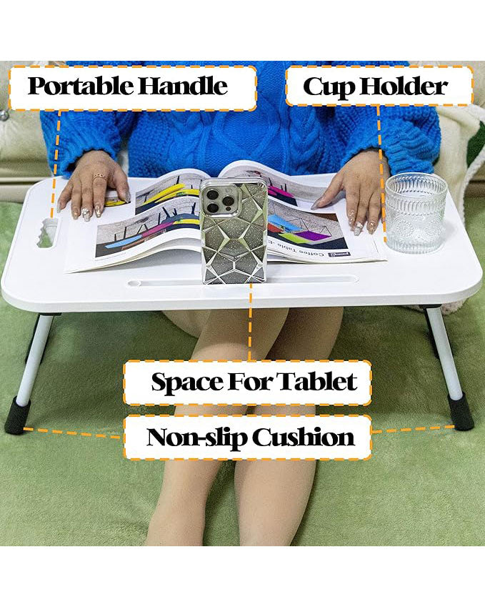 Laptop Desk Tray with Foldable Legs & Cup Slot White