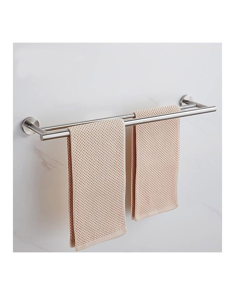 Double Towel Rail Wall Mounted Silver 58cm