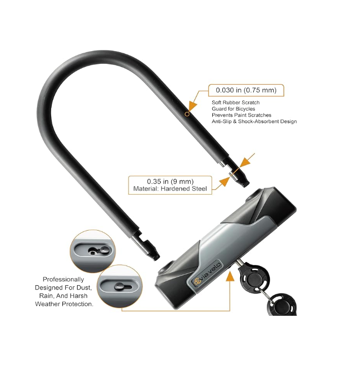 Via Velo Heavy Duty Anti-Theft Bike U-Lock with Cable