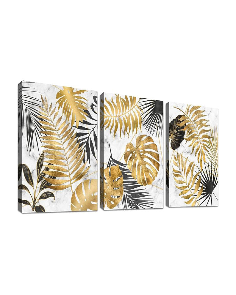 3 Panels Canvas Wall Art Tropical Palm Gold Leaves 70x50cm