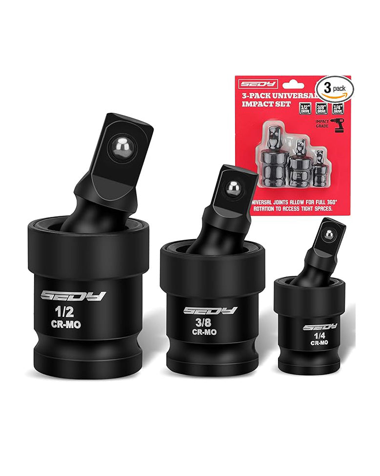 SEDY Universal Joint-Socket Swivel Set 3Piece 1/2" 3/8" 1/4"