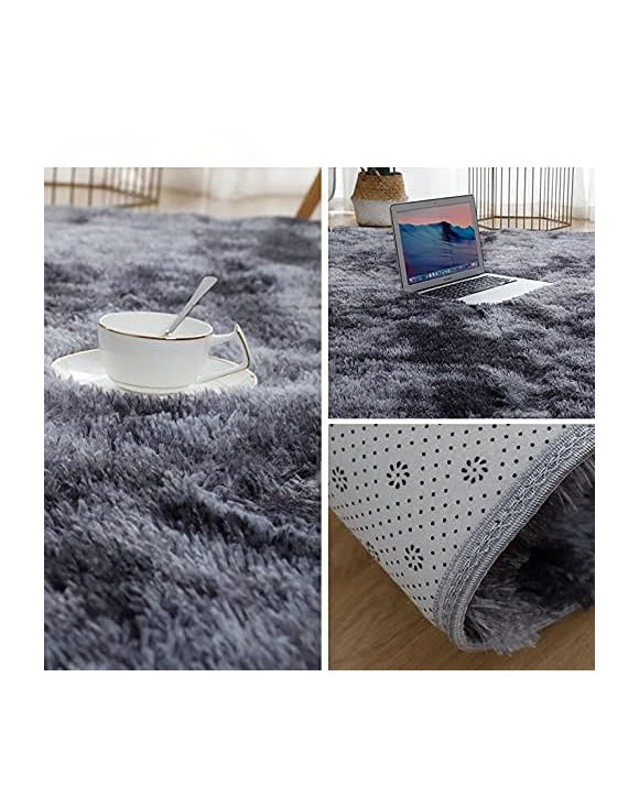 Large Fluffy Rug Faux Fur Anti Slip Dark Grey 160x230cm
