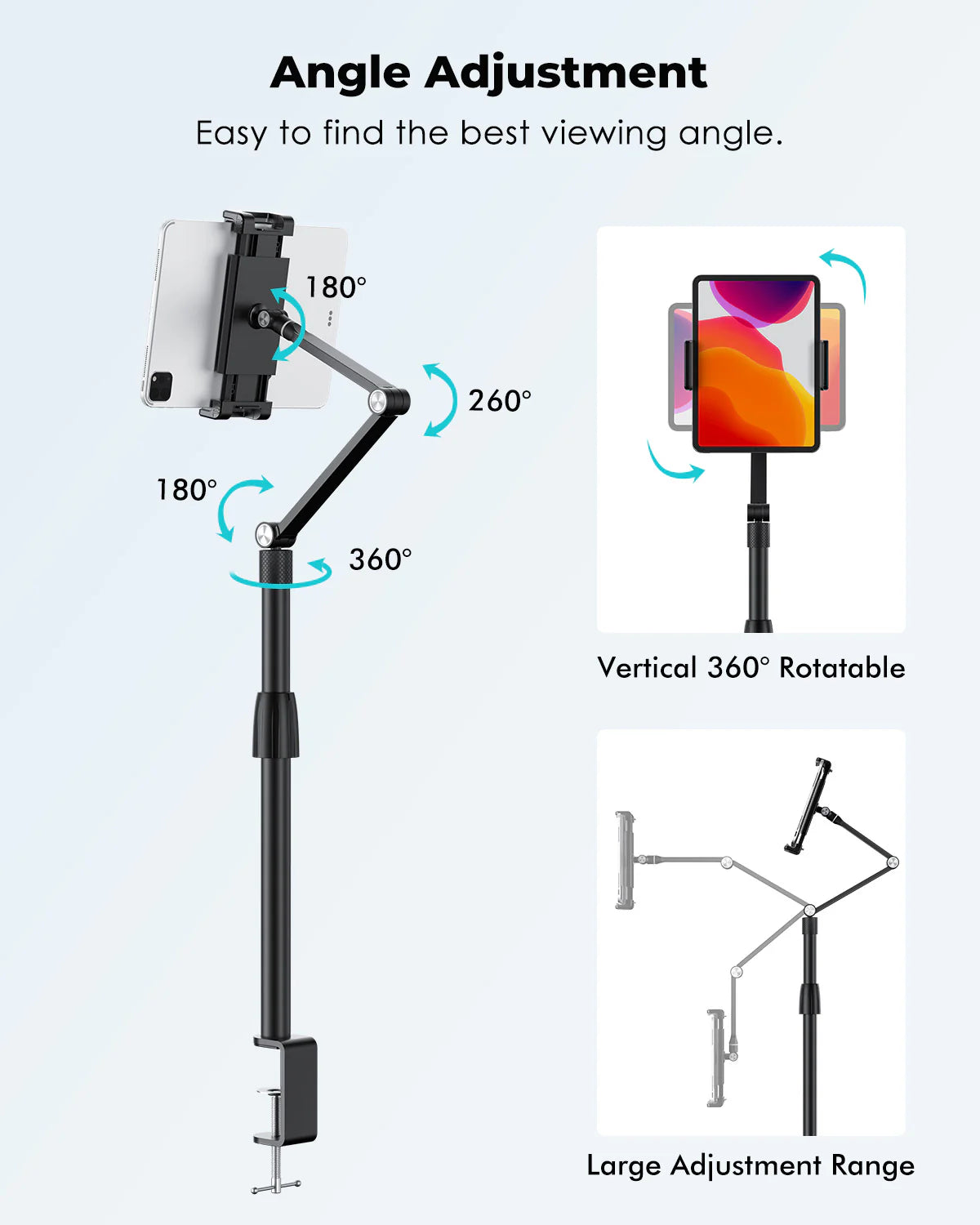 Tablet Phone Desktop Overhead Stand C Clamp Silver