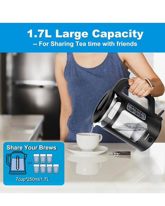 COSFEE Electric Kettle 1.7L, Fast Boil Auto Shut-Off Black