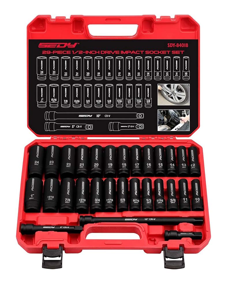 SEDY 29 Piece 1/2" Drive Impact Socket Set 3/8 to 1 inch