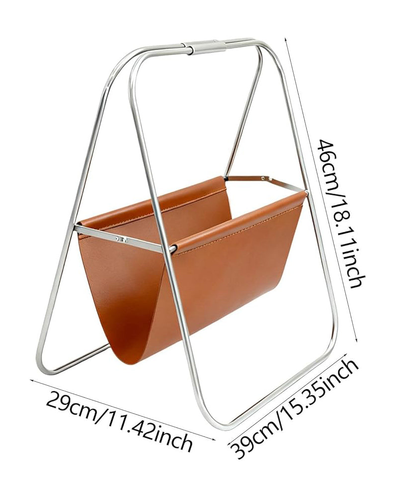 Magazine Holder Stainless Steel PU Leather Brown
