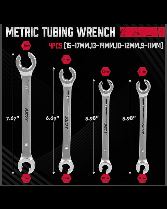 SEDY 4 Piece Set Metric Tubing Wrench with Case