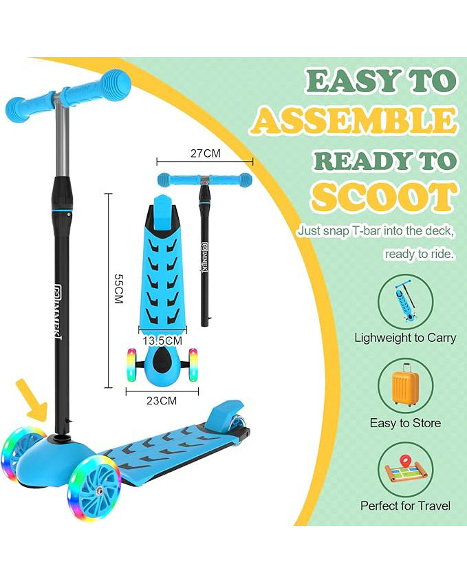IMMEK Kids Scooter LED Light-Up Wheels Adjustable Blue
