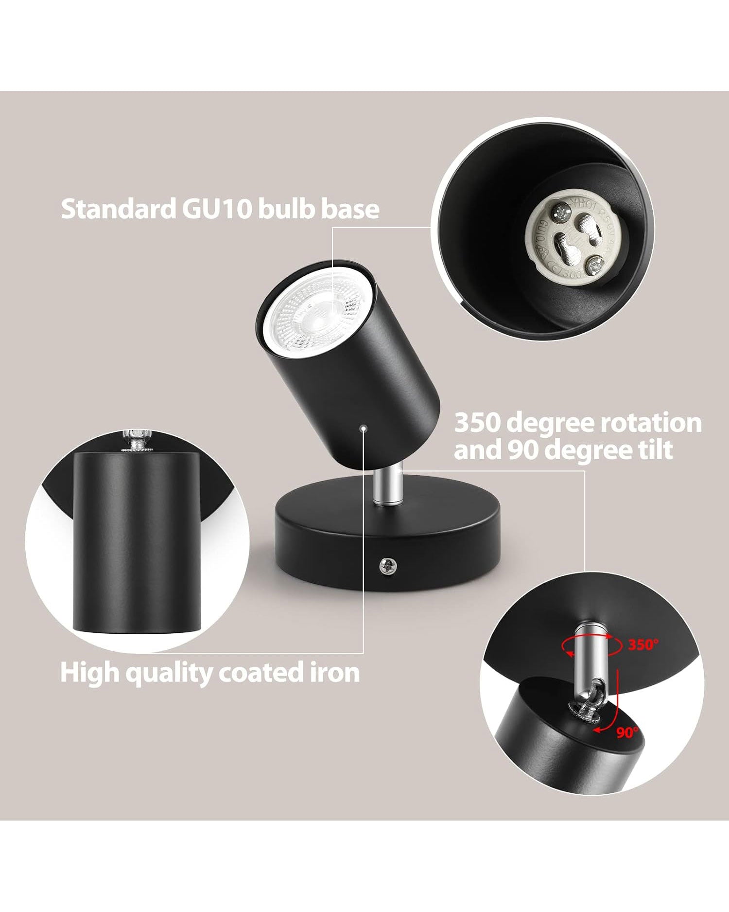 ZISHATUO LED Ceiling Spotlight Rotatable 2 Pack Black