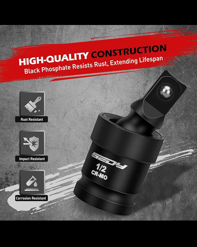 SEDY Universal Joint-Socket Swivel Set 3Piece 1/2" 3/8" 1/4"