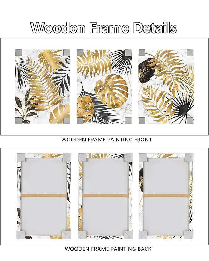 3 Panels Canvas Wall Art Tropical Palm Gold Leaves 70x50cm