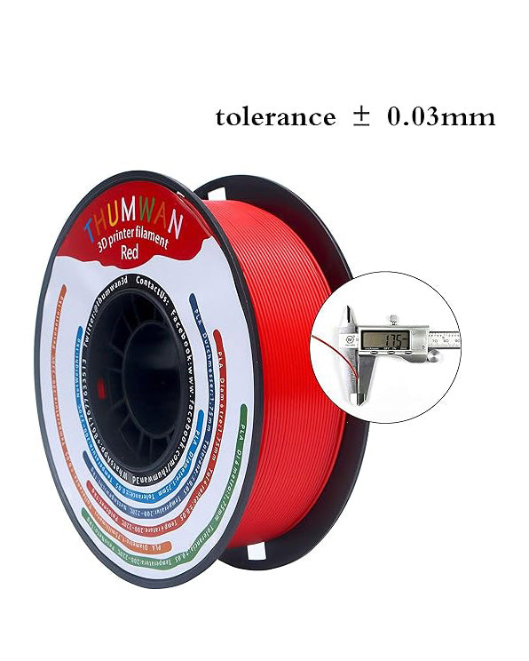 THUMWAN 3D Printer Filament PLA 1.75mm Red 1Kg 1Spool