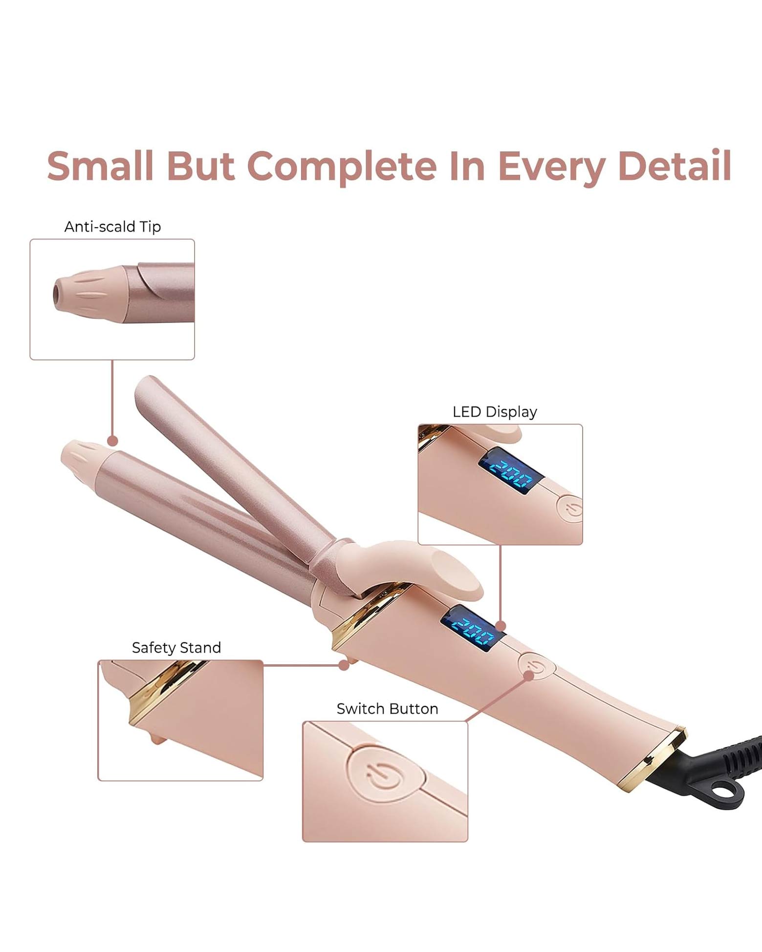 Mini Travel Curling Tongs 19mm Adjustable Temperature Pink