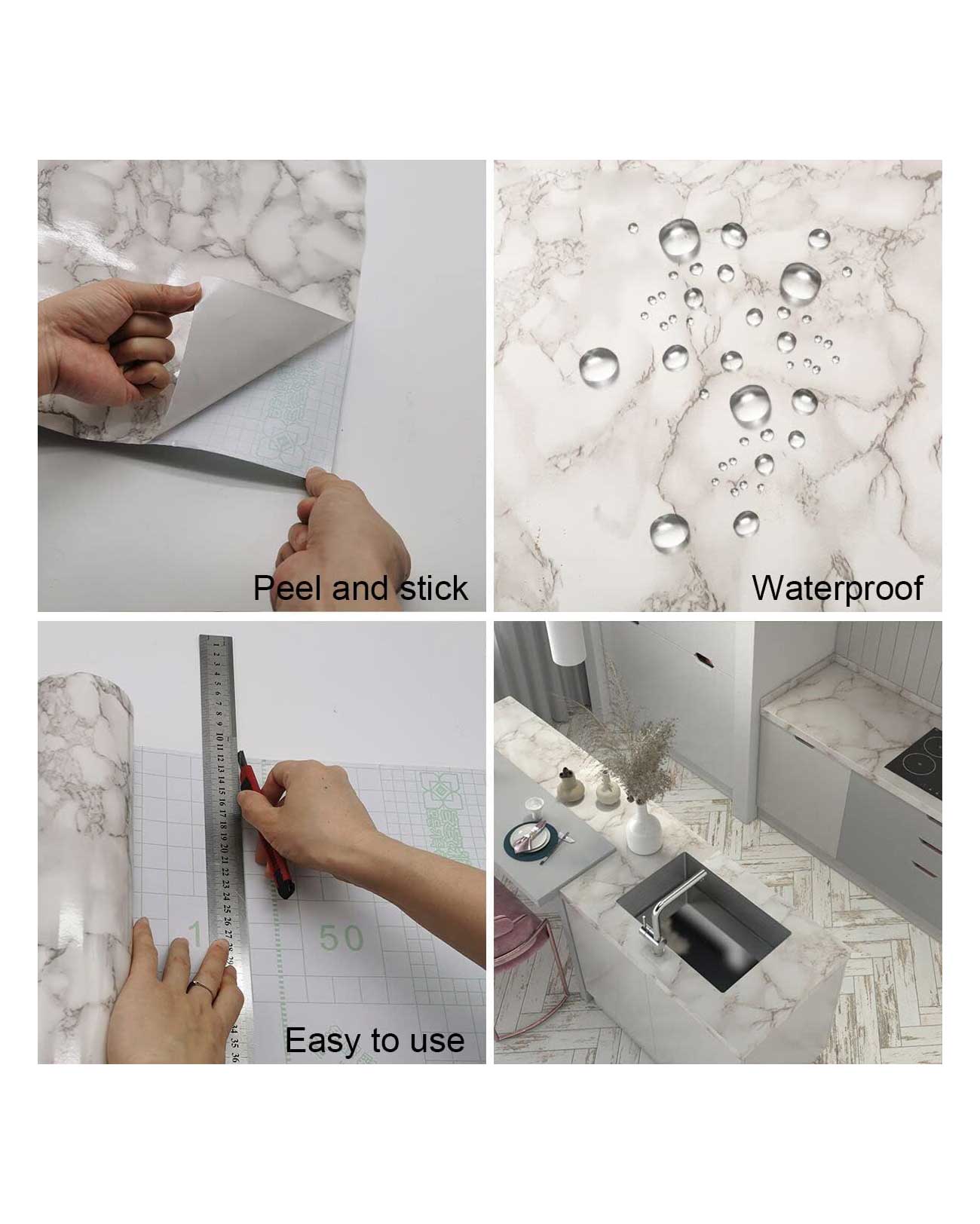 Vinyl Decorative Film Marble Wallpaper Peel Stick White 80x400cm