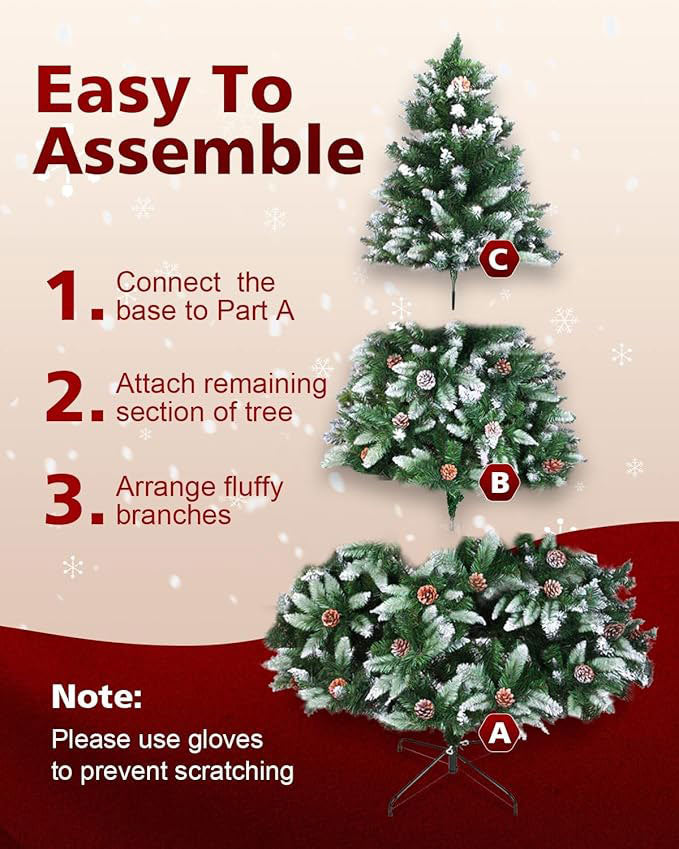 Artificial Christmas Tree 6ft Metal Stand Snow Flocked