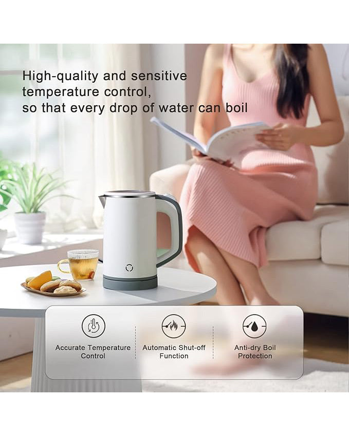 Mini Electric Travel Kettle Stainless Steel 800ml White