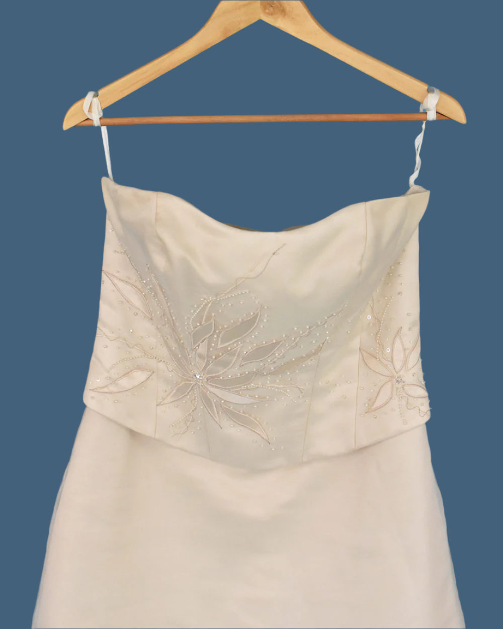 Pale Gold Strapless Bodice Wedding Dress Size 14