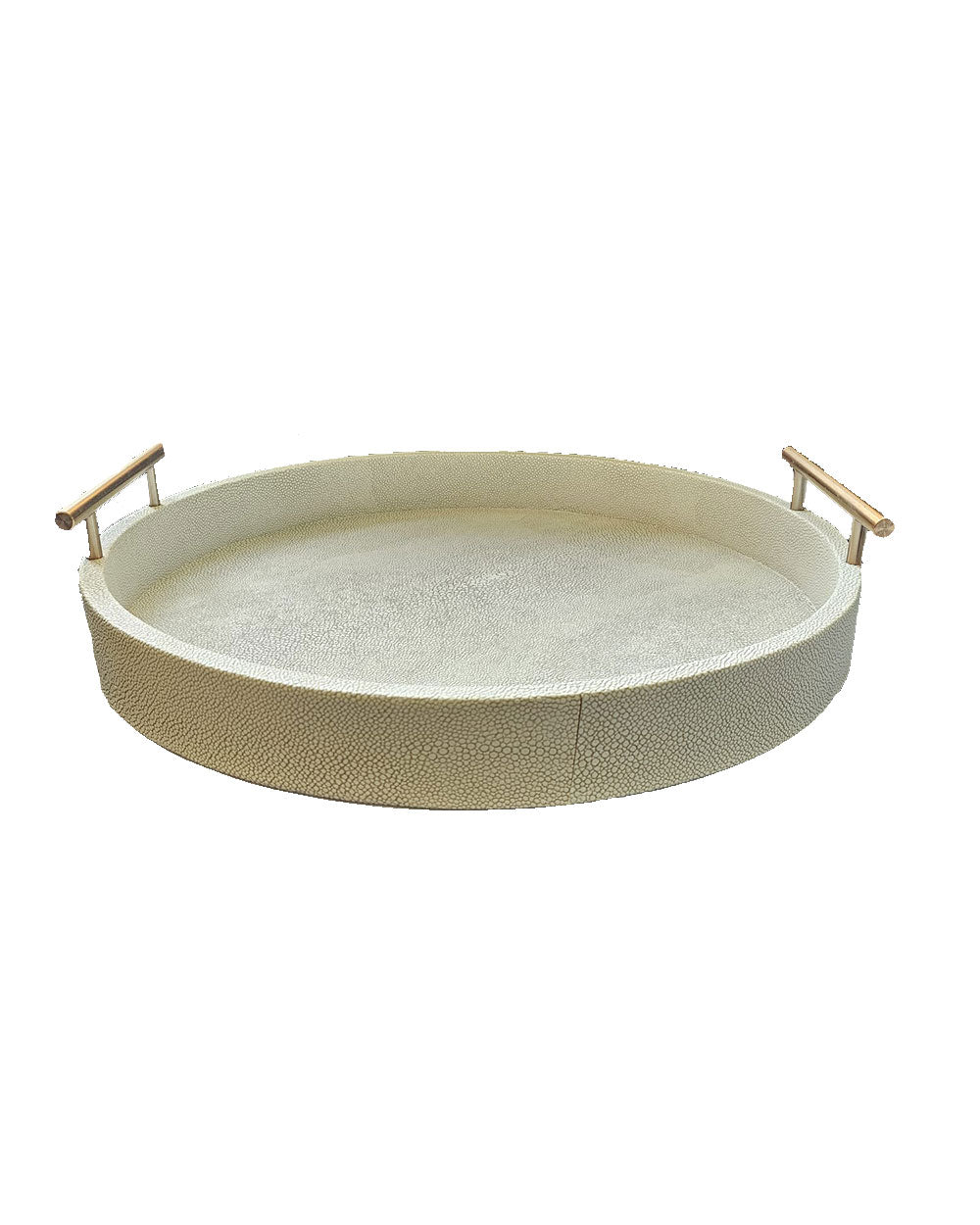Faux Ivory Shagreen Round Tray With Handles