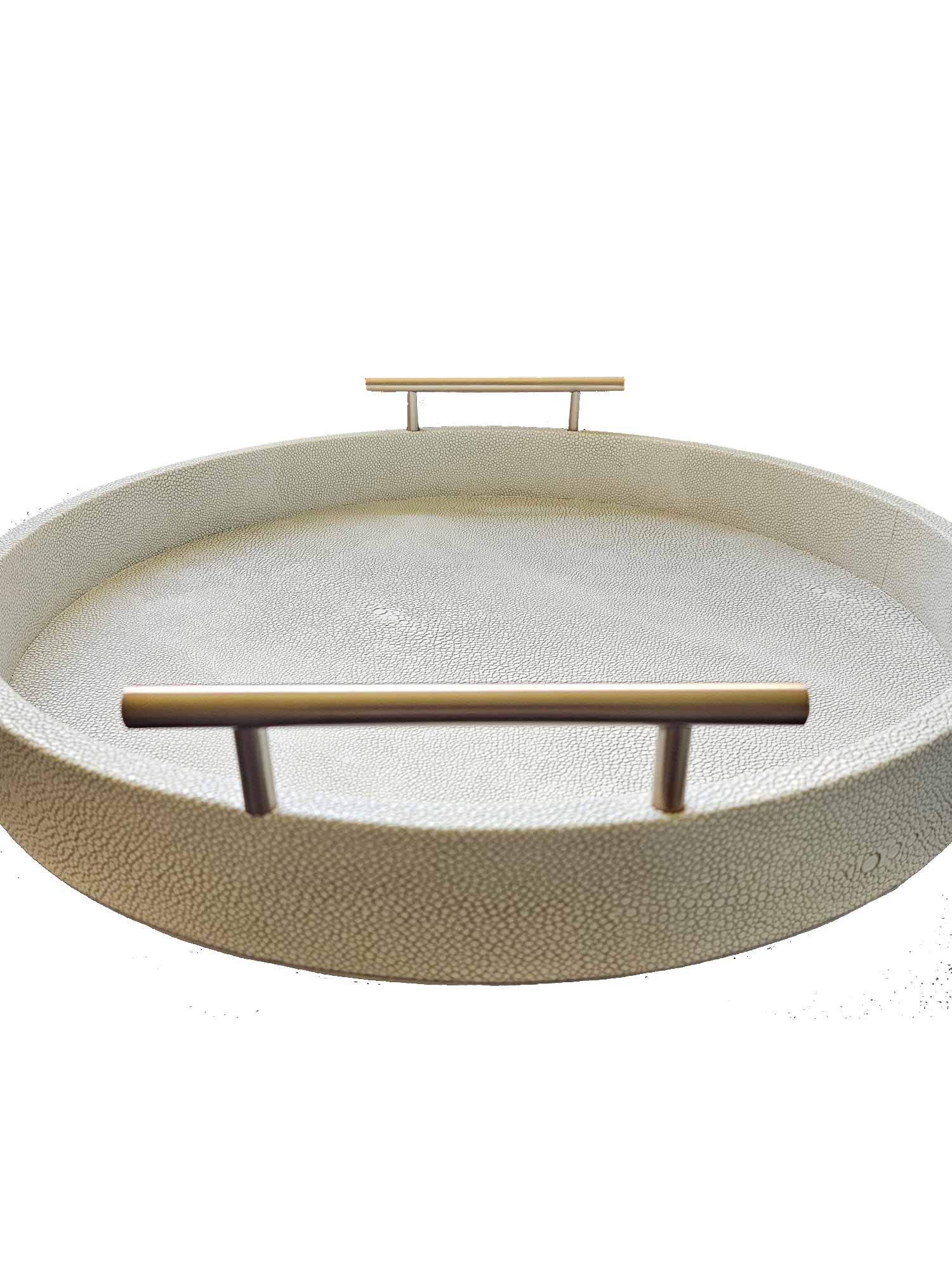 Faux Ivory Shagreen Round Tray With Handles