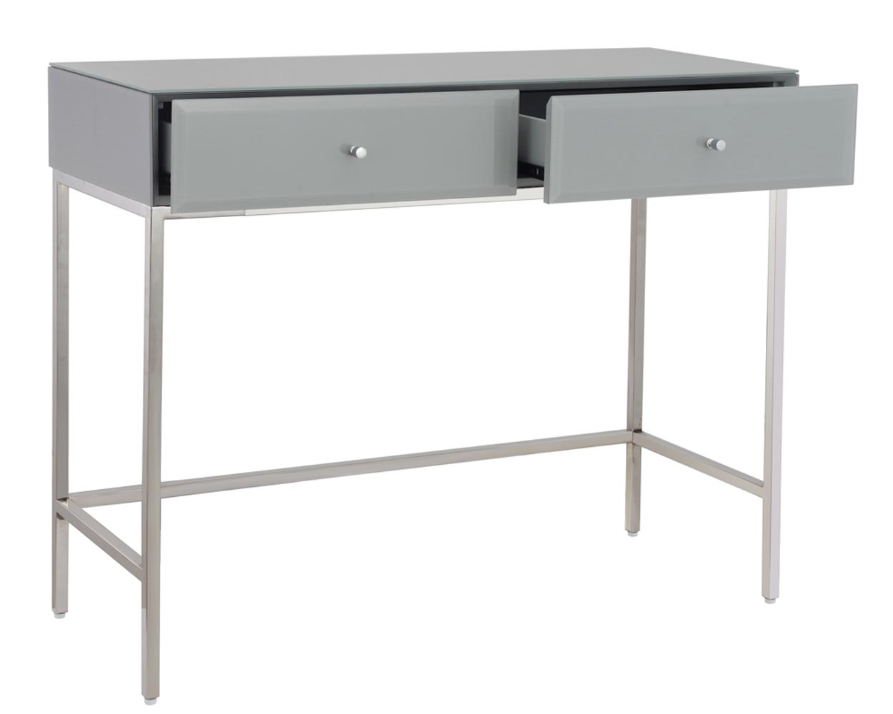 Are you looking for a beautifully designed and glamorous dressing table? Then this sophisticated glass dressing table is for you! Admire this beauty, whilst getting glammed up every day! Designed with thick glass panels. It has a sturdy stainless steel solid frame ensuring it is durable and strong. This modern grey table is the perfect companion to any modern bedroom. The sleek, contemporary design oozes sophistication and elegance